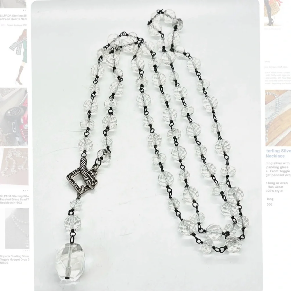 Silpada Sterling Silver Glass Bead Nugget Toggle Necklace 35” long - Picture 2 of 12